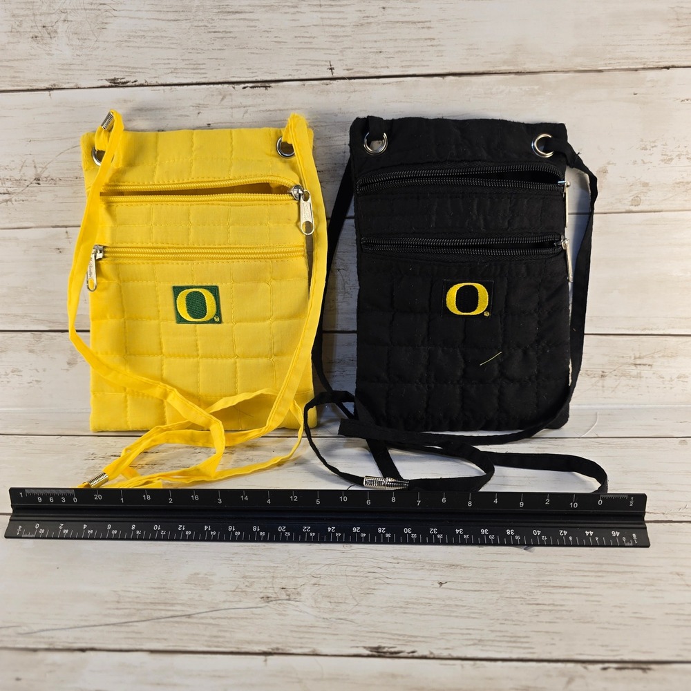 Oregon Ducks Quilted Crossbody Passport Bag Set Yellow Black NCAA Fan Gear 2pc